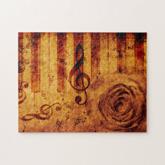 Klaviertasten mit Noten und Rose Puzzle