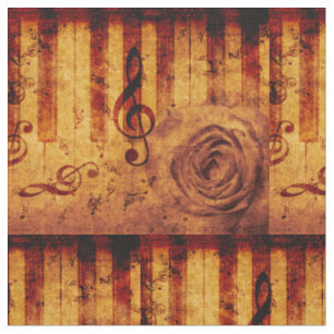 Klaviertasten mit Noten und Rose Stoff