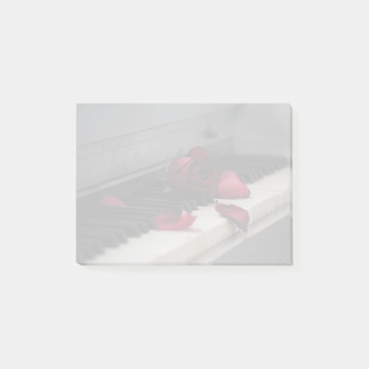 Klaviertasten mit Rote Rose Post-it Klebezettel (Vorderseite)