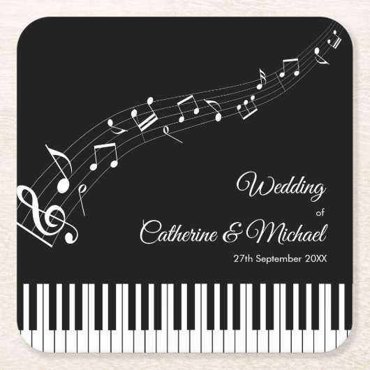 Klaviertasten musikalische Noten Schwarz-Weiß-Hoch Rechteckiger Pappuntersetzer (Vorderseite)