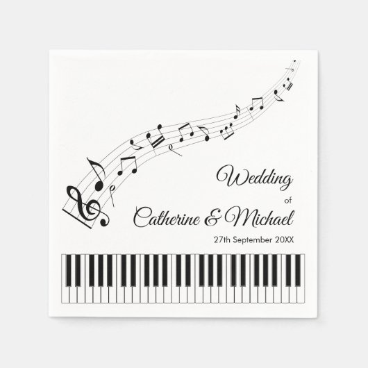Klaviertasten musikalische Noten Schwarz-Weiß-Hoch Serviette (Vorderseite)