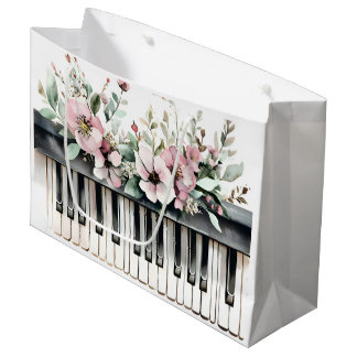Klaviertasten & rosa Blumen Große Geschenktüte