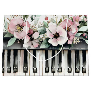 Klaviertasten & rosa Blumen große Geschentüte Geschenktüte