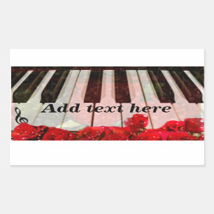Klaviertasten, Rose und Musiknoten_ Rechteckiger Aufkleber