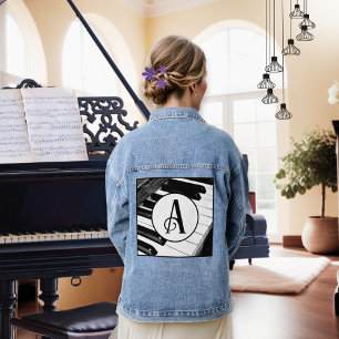 Klaviertasten Schwarz-Weiß-Musik-Tastatur-Monogram Jeansjacke