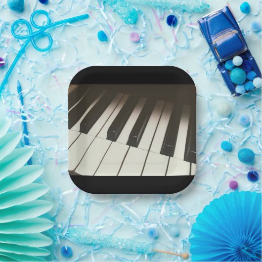 Klaviertasten - Stilvolles Schwarz-Weiß-Foto Pappteller (Party)