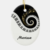 Klaviertasten und Gold-Musiknoten Keramikornament (Hinten)