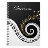 Klaviertasten und Gold-Musiknoten Notizblock (Vorderseite)