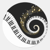 Klaviertasten und Gold-Musiknoten Runder Aufkleber (Vorderseite)