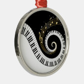 Klaviertasten und Goldene Musiknoten Fantasiedekor Silbernes Ornament (Rechts)