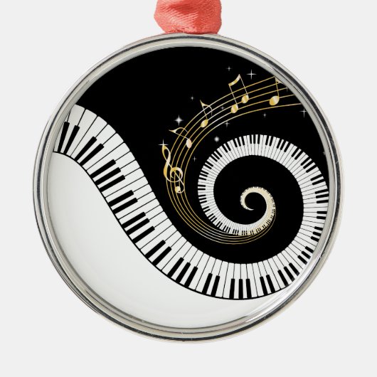 Klaviertasten und Goldene Musiknoten Fantasiedekor Silbernes Ornament (Vorne)
