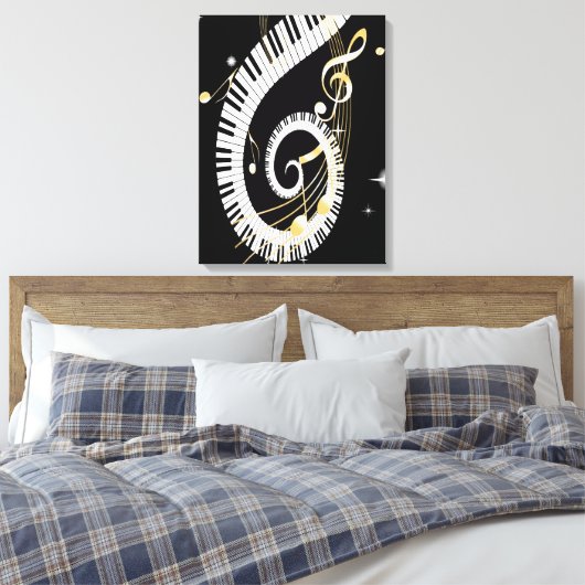 Klaviertasten und goldene Musiknoten Leinwanddruck (Insitu (Schlafzimmer))