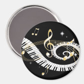 Klaviertasten und goldene Musiknoten Magnet (Vorderseite/Rückseite)