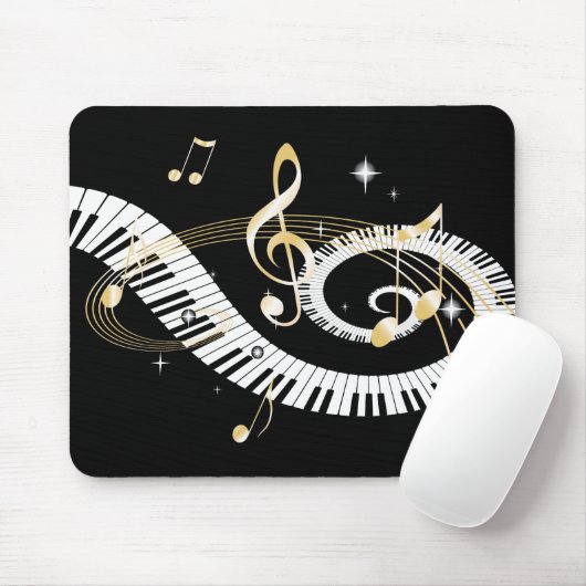 Klaviertasten und goldene Musiknoten Mousepad (Mit Mouse)