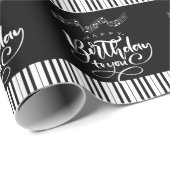 Klaviertasten und musikalische Noten Schwarz-weiß  Geschenkpapier (Rolleneckpunkt)