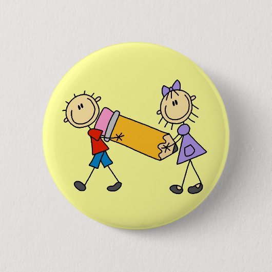 Klebe Kinder mit Bleistift Button (Vorderseite)