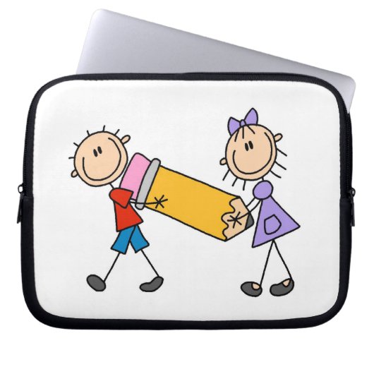 Klebe Kinder mit Bleistift Laptopschutzhülle (Vorderseite)