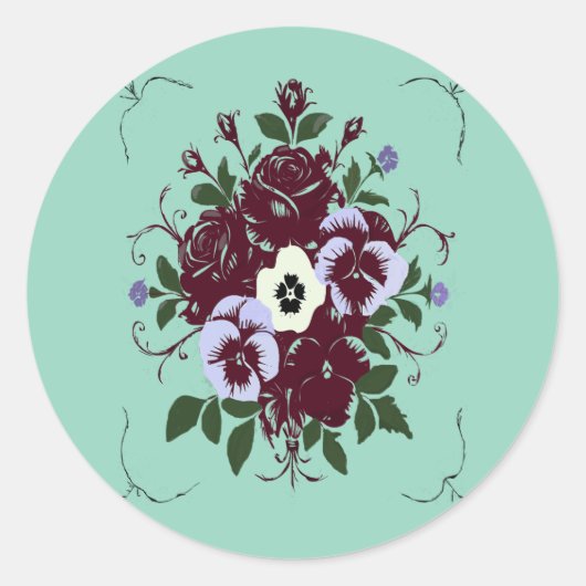 Klebeetikett Botanik Lila Rosenstrauß Runder Aufkleber (Vorderseite)