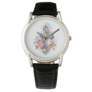 Kleber mit rosa Rosen Armbanduhr