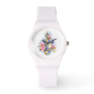 Kleber mit rosa Rosen Armbanduhr
