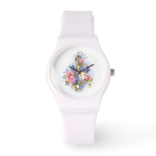 Kleber mit rosa Rosen Armbanduhr (Vorderseite)