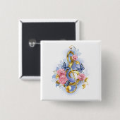 Kleber mit rosa Rosen Button (Vorne & Hinten)