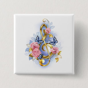 Kleber mit rosa Rosen Button