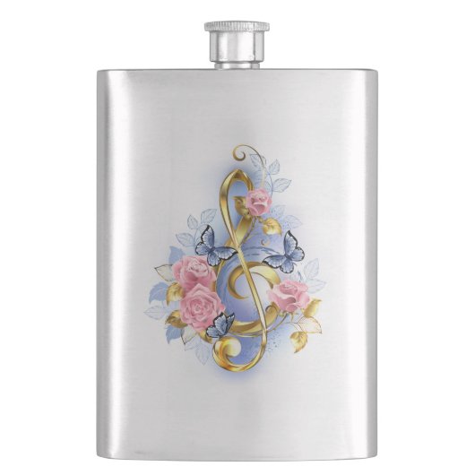 Kleber mit rosa Rosen Flachmann (Vorderseite)