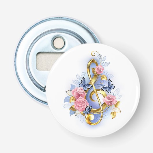 Kleber mit rosa Rosen Flaschenöffner (Vorderseite)