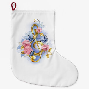 Kleber mit rosa Rosen Großer Weihnachtsstrumpf