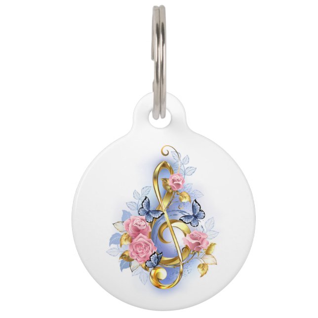 Kleber mit rosa Rosen Haustiermarke (Vorderseite)