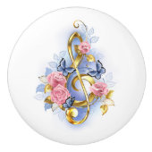 Kleber mit rosa Rosen Keramikknauf (Vorderseite)