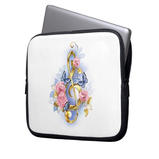 Kleber mit rosa Rosen Laptopschutzhülle (Vorderseite Links)