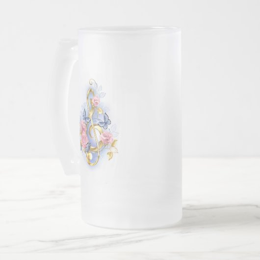 Kleber mit rosa Rosen Mattglas Bierglas (Vorderseite Links)