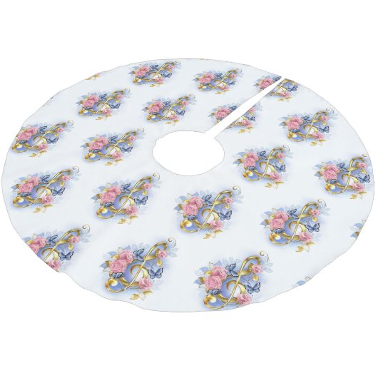 Kleber mit rosa Rosen Polyester Weihnachtsbaumdecke (Schrägansicht)