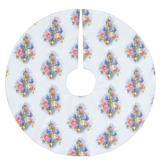 Kleber mit rosa Rosen Polyester Weihnachtsbaumdecke (Vorderseite)