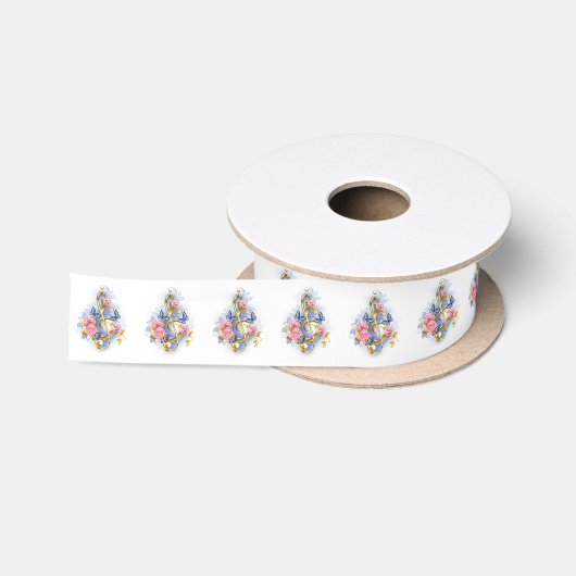 Kleber mit rosa Rosen Satinband (Spule)