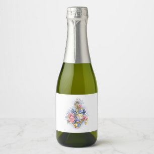 Kleber mit rosa Rosen Schaumweinetikett