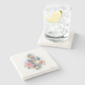 Kleber mit rosa Rosen Steinuntersetzer (Seitenansicht)