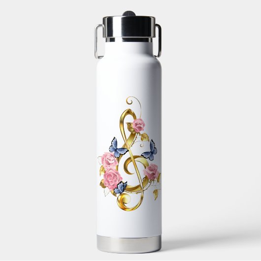 Kleber mit rosa Rosen Trinkflasche (Vorderseite)
