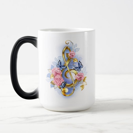 Kleber mit rosa Rosen Verwandlungstasse (Links)