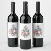 Kleber mit rosa Rosen Weinetikett (Flaschen)