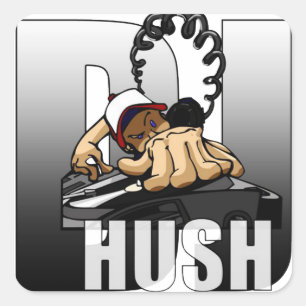 Klebstoff „DISKJOCKEY Hush " Quadratischer Aufkleber