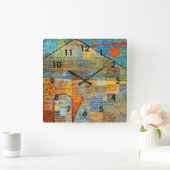 Klee - Ad Parnassus - Kunstwerk Paul Klee Quadratische Wanduhr (Zuhause)