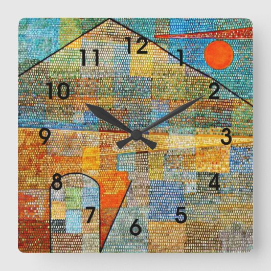 Klee - Ad Parnassus - Kunstwerk Paul Klee Quadratische Wanduhr (Vorderseite)