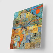 Klee - Ad Parnassus - Kunstwerk Paul Klee Quadratische Wanduhr (Winkel)