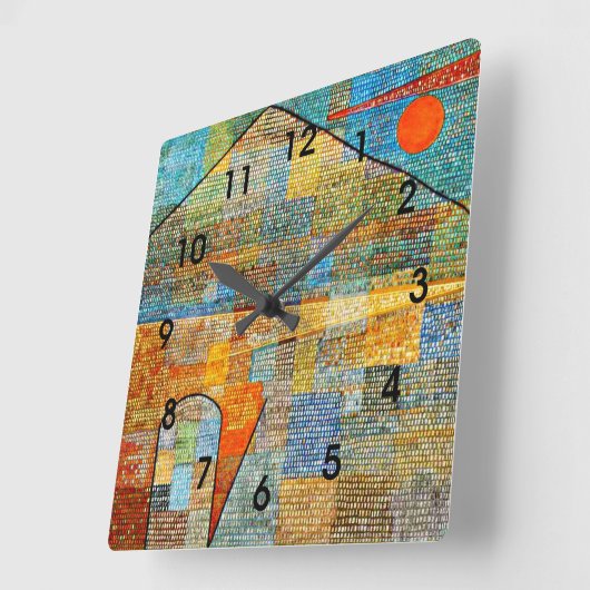 Klee - Ad Parnassus - Kunstwerk Paul Klee Quadratische Wanduhr (Winkel)