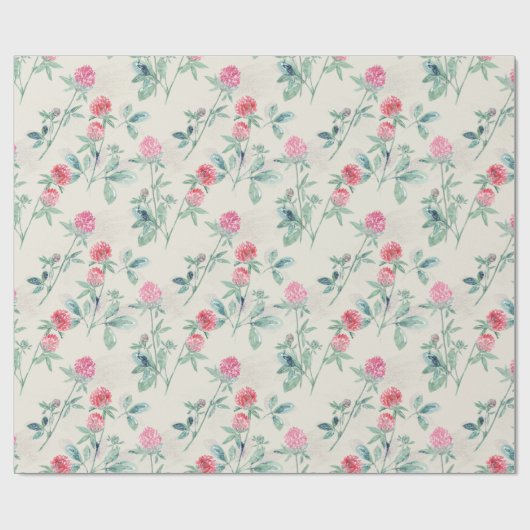 Klee, Kleeblatt auf Beige. Geschenkpapier (Flach)