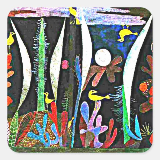 Klee - Landschaft mit Gelben Vögeln Quadratischer Aufkleber (Vorderseite)