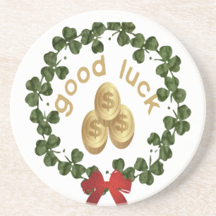 Klee mit Viel Glück Getränkeuntersetzer